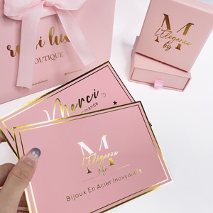 การ์ดขอบคุณสีชมพูขนาด 4x6 นิ้ว ปรับแต่งโลโก้ การ์ดอวยพรพร้อมปั๊มฟอยล์ทอง การ์ดธุรกิจสำหรับตกแต่งบรรจุภัณฑ์ - Product Image 4