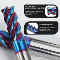 Fraise à queue CNC en carbure de tungstène 8 mm, revêtement Nano Bleu, micro-grain, à une dent |   Longueur de coupe effective de 12 mm