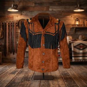 Coated Cowboy <b>Suede</b> <b>Jacket</b> Western Fringe Men Vintage Rodeo Style Hip Hop Winter Boho Festival Varsity 100 Grams OEM Service - Product Image 3
