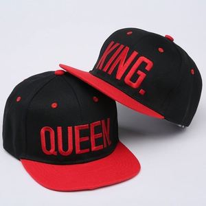Casquette Snapback unie réglable à 6 panneaux bicolore avec broderie lettres King Queen pour homme - Product Image 1