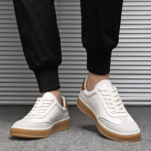 <b>White</b> Genuine Leather <b>Lace</b>-Up Walking Shoes Round Toe Rubber Outsole All Seasons Casual Low-Top Style - Product Image 2