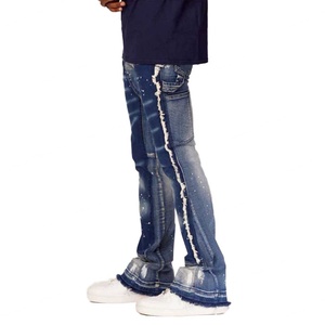 Jeans évasés vintage noirs à effet éclaboussures de peinture en denim personnalisés en gros pour hommes - Product Image 3