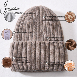 Vente en gros de bonnets en <span class=keywords><strong>cachemire</strong></span> et laine tricotés unisexes pour l'hiver, bonnets doublés de soie pour femmes, bonnets doublés de satin à revers personnalisés - Product Image 4