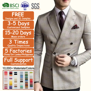 Pabrik pakaian di Cina pria berkancing dua baris setelan pria kotak-kotak bisnis Formal pesta klasik <span class=keywords><strong>Blazer</strong></span> - Product Image 1