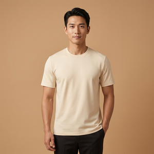Men's Regular Fit O-Neck Short Sleeve Solid Color Cotton T-Shirt Breathable Casual Knitted <b>Plain</b> Dyed Style - Product Image 1