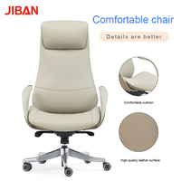 Chaise de bureau exécutive moderne en cuir, ergonomique, dossier haut, appui-tête réglable, pivotante, inclinable, base en alliage d'aluminium pour le bureau