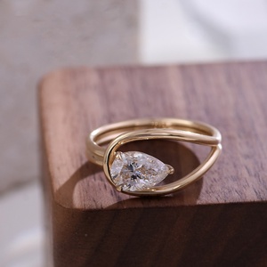 Bague en diamant de culture, or jaune 18 carats, poire, VS1, certificat IGI, pour mariage, anniversaire, cadeau, usage quotidien, bijoux fins, personnalisable - Product Image 4
