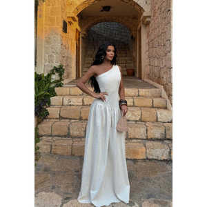 Tissu 100% lin pour robe longue basique crème - Product Image 5