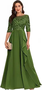 Vestidos de Encaje y Gasa para Madrina de <span class=keywords><strong>Boda</strong></span>, <span class=keywords><strong>Vestido</strong></span> Largo Formal de Noche con Mangas, Corte en A, para Invitadas y Madres de los Novios - Product Image 6