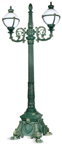 <span class=keywords><strong>Lampadaire</strong></span> de jardin rétro orné à double tête, vert antique, avec abat-jour sphérique pour la décoration de parcs et de villas - Product Image 2