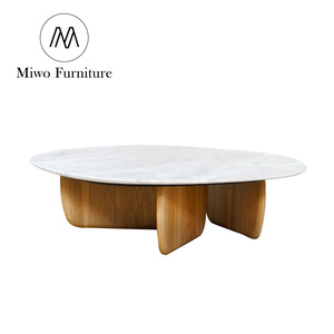 Meubles de salon en bois massif naturel de style moderne table basse ronde en marbre blanc table basse extérieure personnalisée - Product Image 1