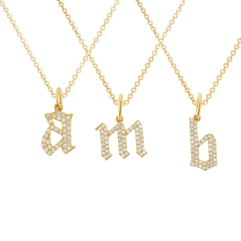 Colar personalizado de ouro 18k, joias de moda personalizadas com pingente de alfabeto, diamante gótico e velho, colar com letra inicial em inglês