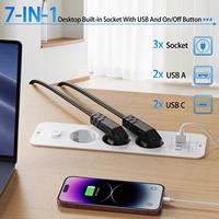 Multiprise de bureau encastrable ultra-mince ABS 7-en-1 à charge rapide avec 3 prises CA, 2 ports USB-A et 1 port USB-C