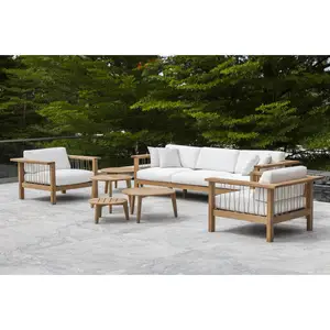 Commercio all'ingrosso di lusso nuovo arrivo Design Set esterno Patio grigio nero bianco kaki mobili in legno massello di Teak divani da giardino all'aperto