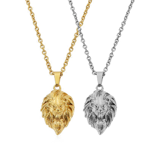Collier pendentif <span class=keywords><strong>lion</strong></span> en or 18 carats pour homme, style punk, en acier inoxydable, bijoux hip-hop, pendentif tête de <span class=keywords><strong>lion</strong></span> de 25 mm, collier animalier - Product Image 1