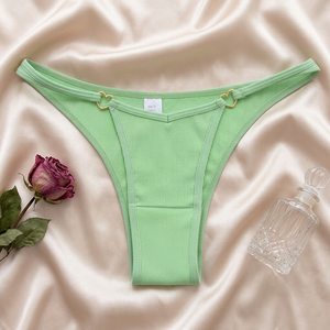 Tanga de algodón acanalado para mujer, de talle bajo, con decoración de anillo metálico en forma de corazón, bragas con espalda en T, ropa interior suave y elástica para uso diario OEM ODM - Product Image 4