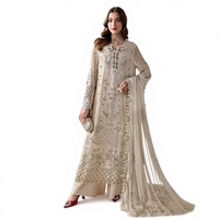 Ensemble trois pièces de style culturel punjabi, spécial festif, avec broderie miroir, coupe droite, bordure, en résille et fourrure, réversible, anti-humidité, pour soirée
