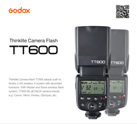 Flash Inalámbrico Godox TT600 2.4G, Flash de Cámara Manual GN60, 1/8000s HSS para Sony, Canon, Nikon, Fuji, Olympus, Panasonic