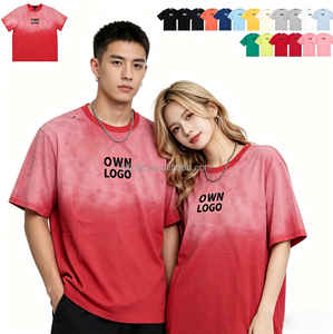 Oversized <b>Tie</b>-Dye T-Shirt Short Sleeve O-<b>Neck</b> Cotton Casual Wear With Logo Print Unisex Red Gradient Style - Product Image 1
