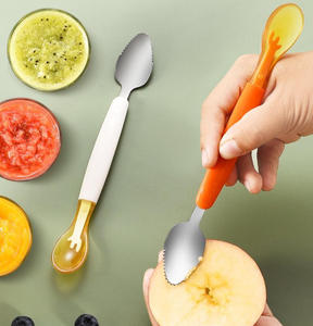 Juego de cucharas para alimentación de bebés 2 en 1, silicona nano plateada y acero inoxidable 304, cuchara de doble cabezal, diseño suave y resistente para raspar y alimentar - Product Image 1