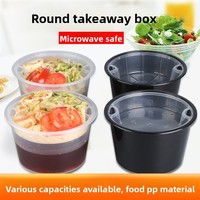 Boîte à repas jetable en plastique noir, ronde, double couche, multi-compartiments, pour soupe, nouilles, riz, wontons