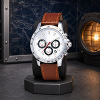 Montre-bracelet à quartz pour homme, mouvement multifonctionnel, boîtier en acier inoxydable, bracelet en cuir véritable de qualité supérieure