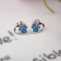 Pendientes de Cruz - Joyería Religiosa Chapada en Plata con Incrustaciones de Ópalo Azul para Mujer al por Mayor