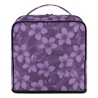 Trousse de Maquillage Portable Grande Capacité à Fermeture Éclair avec Motif Hibiscus Hawaïen Violet, pour Pinceaux et Cosmétiques