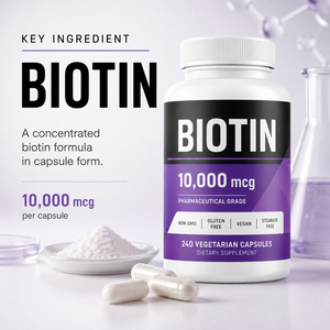 Comprimés de Vitamine H, Kératine, Acide Hyaluronique et Biotine de Qualité Supérieure, Pureté 99%, pour Cheveux, Ongles, Cils et Immunité, Sans Produits Laitiers, 60 Comprimés - Product Image 2
