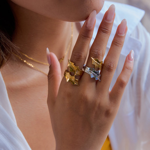 Leaf Shape <b>Open</b> <b>Ring</b> Gold Silver Color Block Women's Jewelry Gift Fashion <b>Rings</b> - Product Image 4
