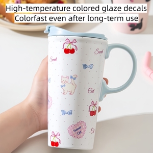 Mug Keramik Berkualitas Tinggi, Promo Panas! Cangkir Kopi dengan Sedotan dan Tutup, Cangkir Air Lucu dengan Pegangan - Product Image 2
