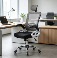 Chaise de bureau ergonomique pivotante en maille, avec appui-tête réglable, accoudoirs rabattables et hauteur réglable, idéale pour la maison et le bureau