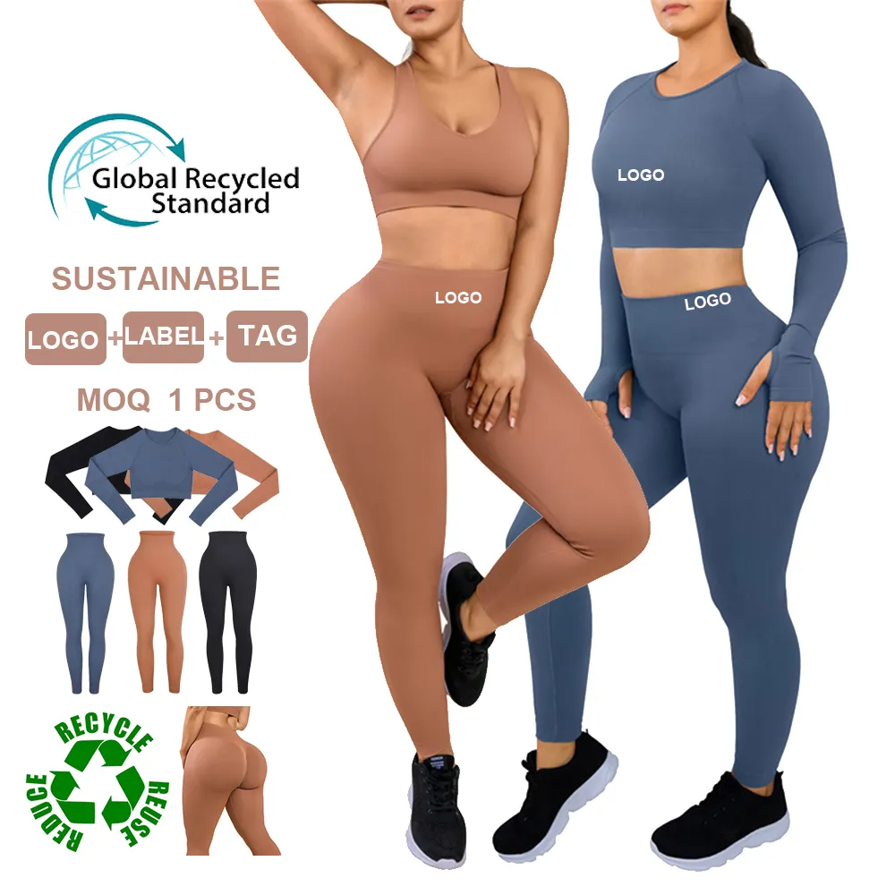 Ensemble de yoga recyclé écologique Ropa Deportiva ensembles de yoga de fitness vêtements de sport ensemble de vêtements de sport à manches longues vêtements de sport pour femmes