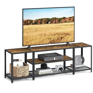 Meuble TV moderne en métal style ferme, centre de divertissement à 3 niveaux, console TV avec étagères de rangement ouvertes pour salon et chambre - Product Image 4