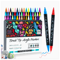 Marqueurs d'art à double pointe en acrylique avec pinceau de mélange de couleurs à tête souple pour le dessin et l'esquisse - Ensemble de peinture artistique