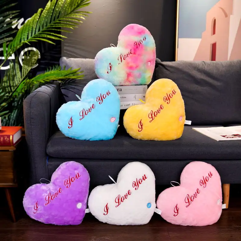 공장 도매 Led 사랑 심장 봉제 인형 다채로운 하트 베개 봉제 인형 장난감 Peluches 라이트 업 사랑 발렌타인 데이