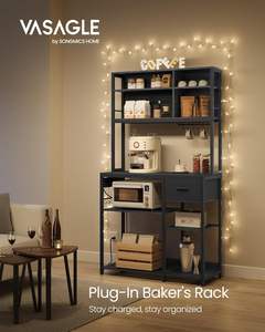 <span class=keywords><strong>Étagère</strong></span>s <span class=keywords><strong>de</strong></span> <span class=keywords><strong>rangement</strong></span> réglables <span class=keywords><strong>VASAGLE</strong></span>, 12 crochets, tiroir en tissu, 15,7 x 39,4 x 71 pouces, support pour micro-ondes en métal pour la cuisine à domicile - Product Image 3