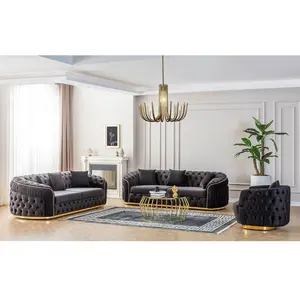 Eymense Ensemble de canapés Elite 3 pièces Chesterfield Gold