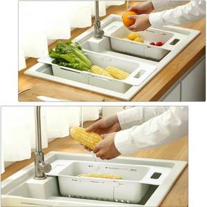 <b>Sink</b> <b>Basket</b> 35x19x8 Cm Extendable To 47 Cm White Plastic Vegetable Fruit Colander For Any <b>Sink</b> - Product Image 5