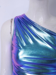 Vestidos Holográficos Metálicos para Mujer, Vestido Corto con un Hombro Descubierto, Vestido Ajustado para Fiesta, Rave, Festival, Club, Espectáculos, Personalizado - Product Image 3