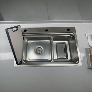 Évier de cuisine tendance en acier inoxydable 304, épaisseur 4,0 mm, intégré, finition grain Xiaomi, options noir et gris brossé - Product Image 1