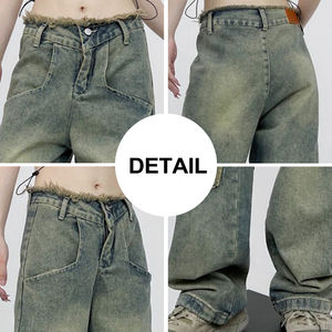 Custom High Quality 100% Cotton <strong>Denim</strong> <strong>Jeans</strong> for Women Vintage Street Style Casual <strong>Jeans</strong> Distressed Loose Wide Leg Women <strong>Jeans</strong> - Product Image 6