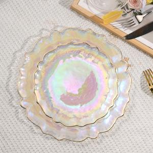 Juego de Platos de Cristal Nórdicos con Borde Dorado Iridiscente, Platos Redondos Desechables de Lujo para Cena, Ensalada, Cocina, Fiestas, Bodas Elegantes - Product Image 1