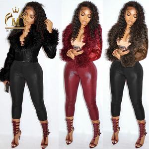 Neu eingetroffen: Damen-Outfit, Kunstleder-Crop-Jacke mit Kunstfell und Schlangen-Leggings, zweiteiliges Set, sexy Club-Vintage-PU-Zweiteiler für Damen - Product Image 4