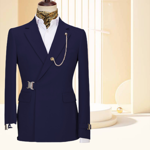 남자 정장 2 조각 슬림 핏 세트 금속 걸쇠 맞춤형 무도회 웨딩 정장 남성용 턱시도 정장 특수 버튼 디자인 블레이저 + 바지 - Product Image 2