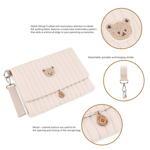 Sac de rangement pliable en coton pour couches, motif ours mignon, organisateur portable résistant à l'eau pour maman et bébé, sac de toilette suspendu - Product Image 3