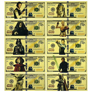 Billet <span class=keywords><strong>de</strong></span> banque doré à l'or fin inspiré des films et <span class=keywords><strong>de</strong></span> l'anime américain - 100 dollars, double face, en PET, à collectionner, personnages <span class=keywords><strong>de</strong></span> héros <span class=keywords><strong>de</strong></span> science-fiction inspirés des films - Product Image 1