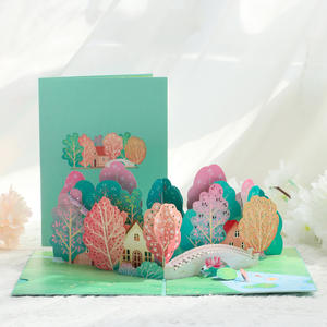 Tarjeta 3D Pop-up de Papel con Diseño de Bosque de Árboles Verdes de Verano, Corte Láser, Impresión UV, Laminado Mate, DIY para Tarjetas de Regalo, Disponible en Stock - Product Image 1