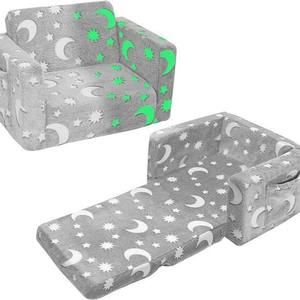 Divano pieghevole 2-in-1 per bambini luminoso flanella cartone animato peluche stella luna reclinabile orso seduto imbottito per le occasioni di compleanno - Product Image 1