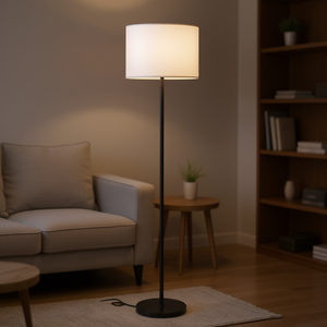 Lámpara de Pie Moderna de 60 Pulgadas con Pantalla Blanca Tipo Tambor, Poste de Hierro Negro, Fuente de Luz LED, Base E26 para Sala de Estar, Dormitorio u Oficina - Product Image 2